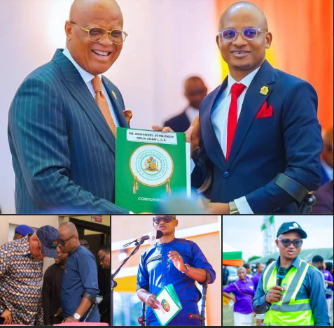 Governor Umo Eno and Dr. Ekem Emmanuel John with supporting photographs